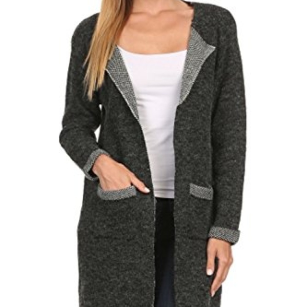 Open Front Patch Pocket Knit Cardigan Sweater